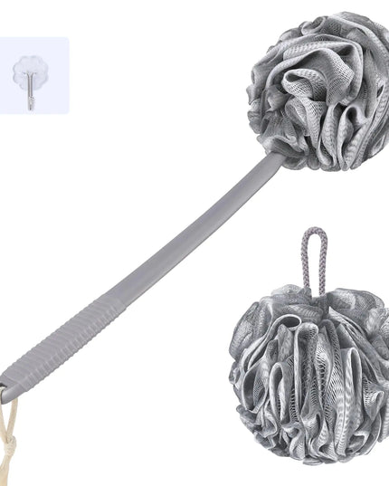 Loofah Back Scrubber with 17" Handle – Soft Mesh Shower Sponge, Gray