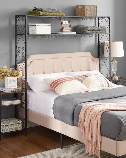Queen Size Metal Storage Headboard,with Charging Stations,2 Nightstands And Storage Shelves,for Bedroom