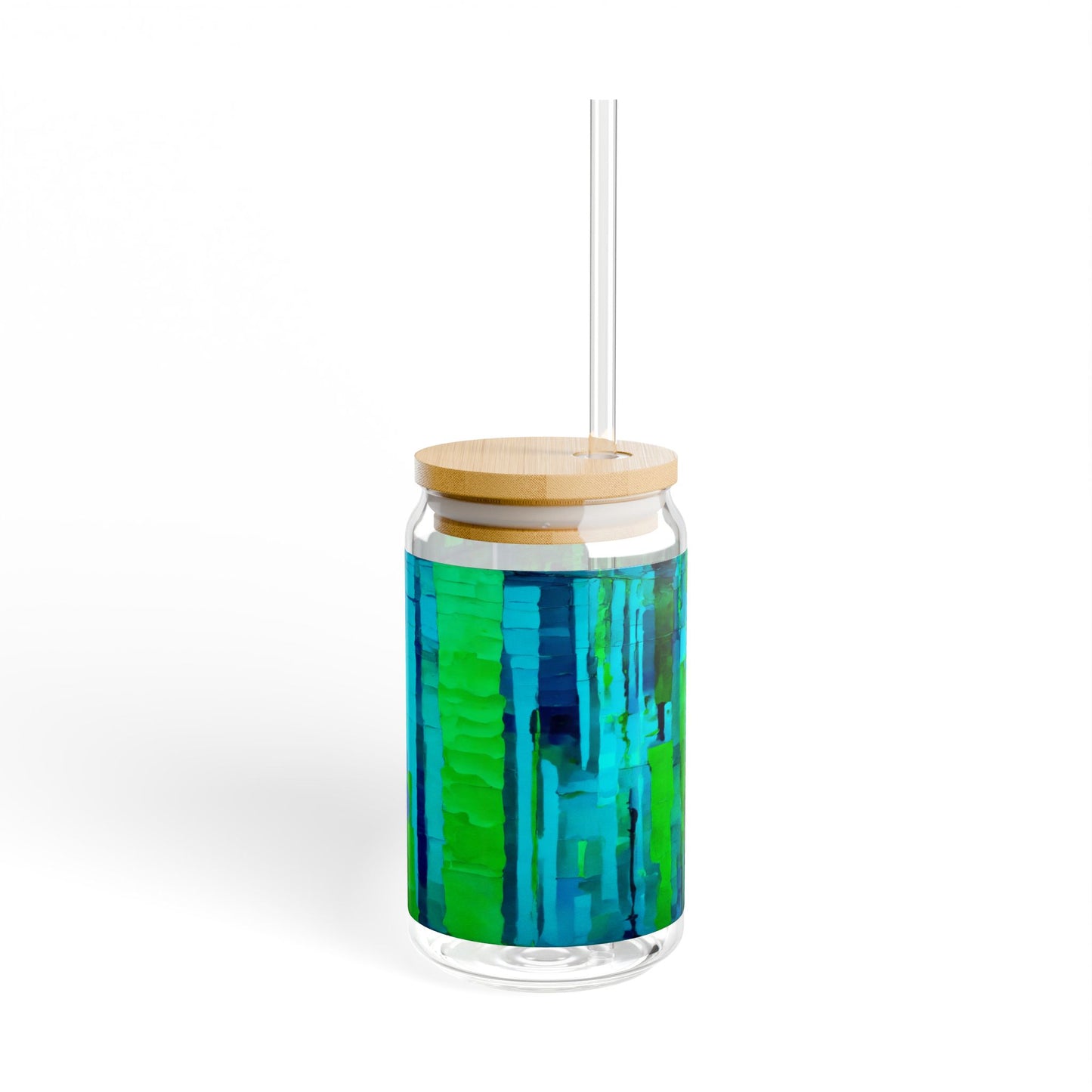 Striped Blue Green Glass, 16oz
