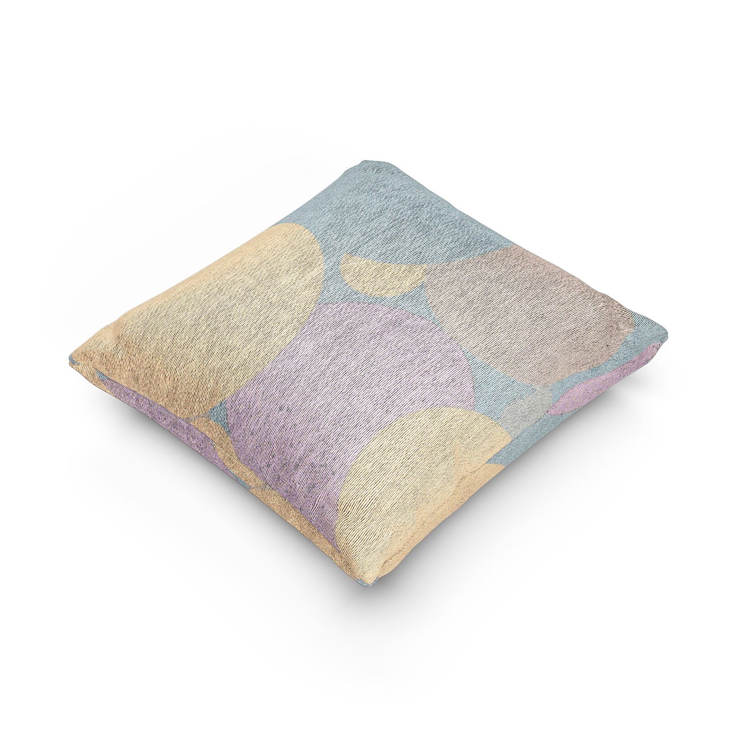 Pastel Baby Blue and Peach Patches Woven Pillow, 17" x 18"