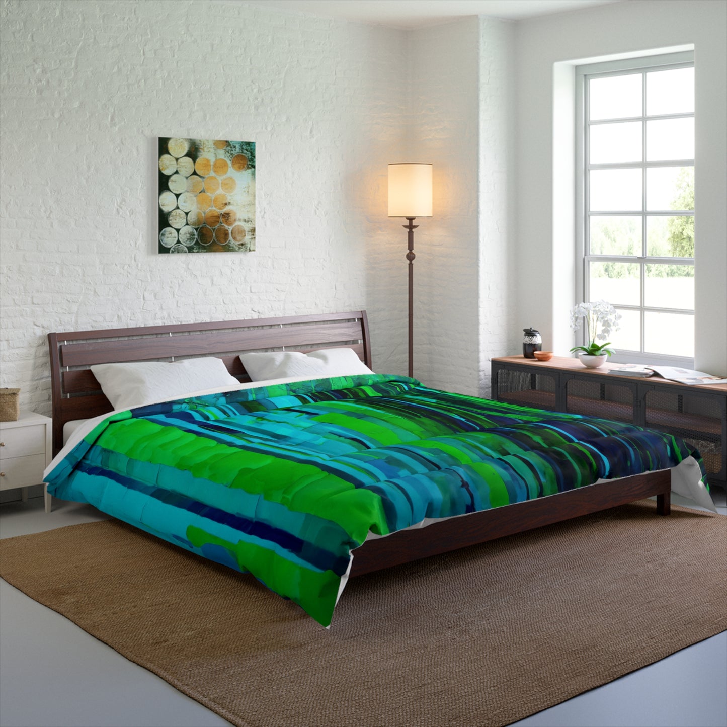 Striped Blue Green 104" × 88" Comforter