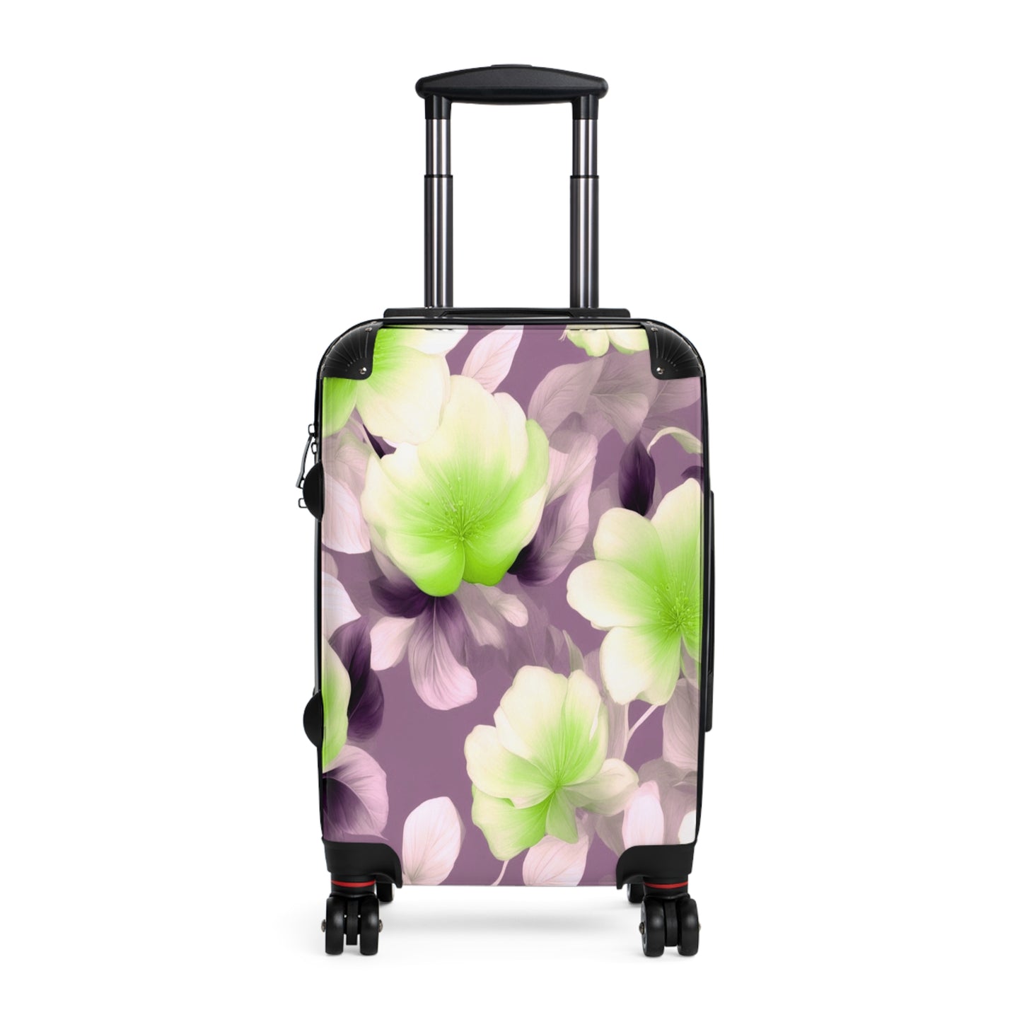Lime Lavender Floral Bunch Small Suitcase with built in lock, 4 double-wheels, telescopic handle, and ABS back hard-shell