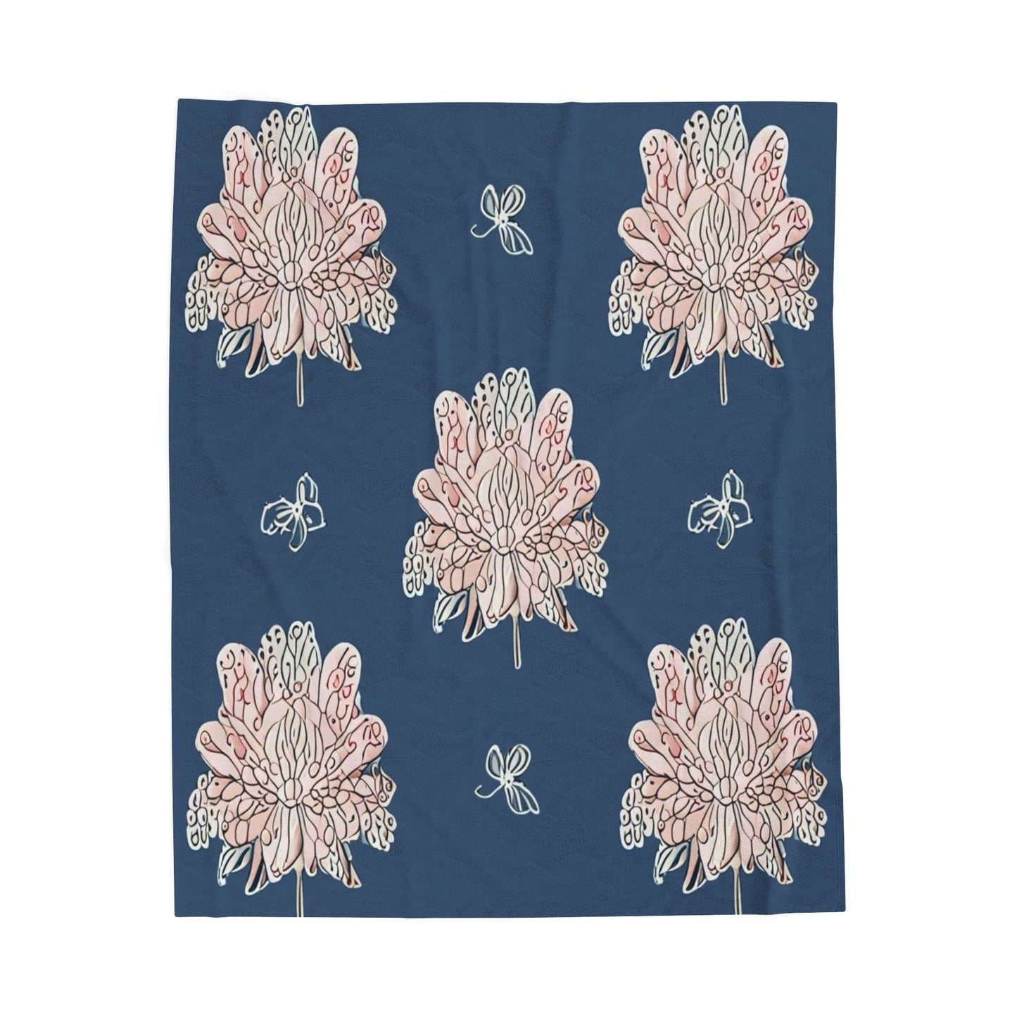 Rose White Floral Butterflies Velveteen Plush Blanket, 50" x 60"