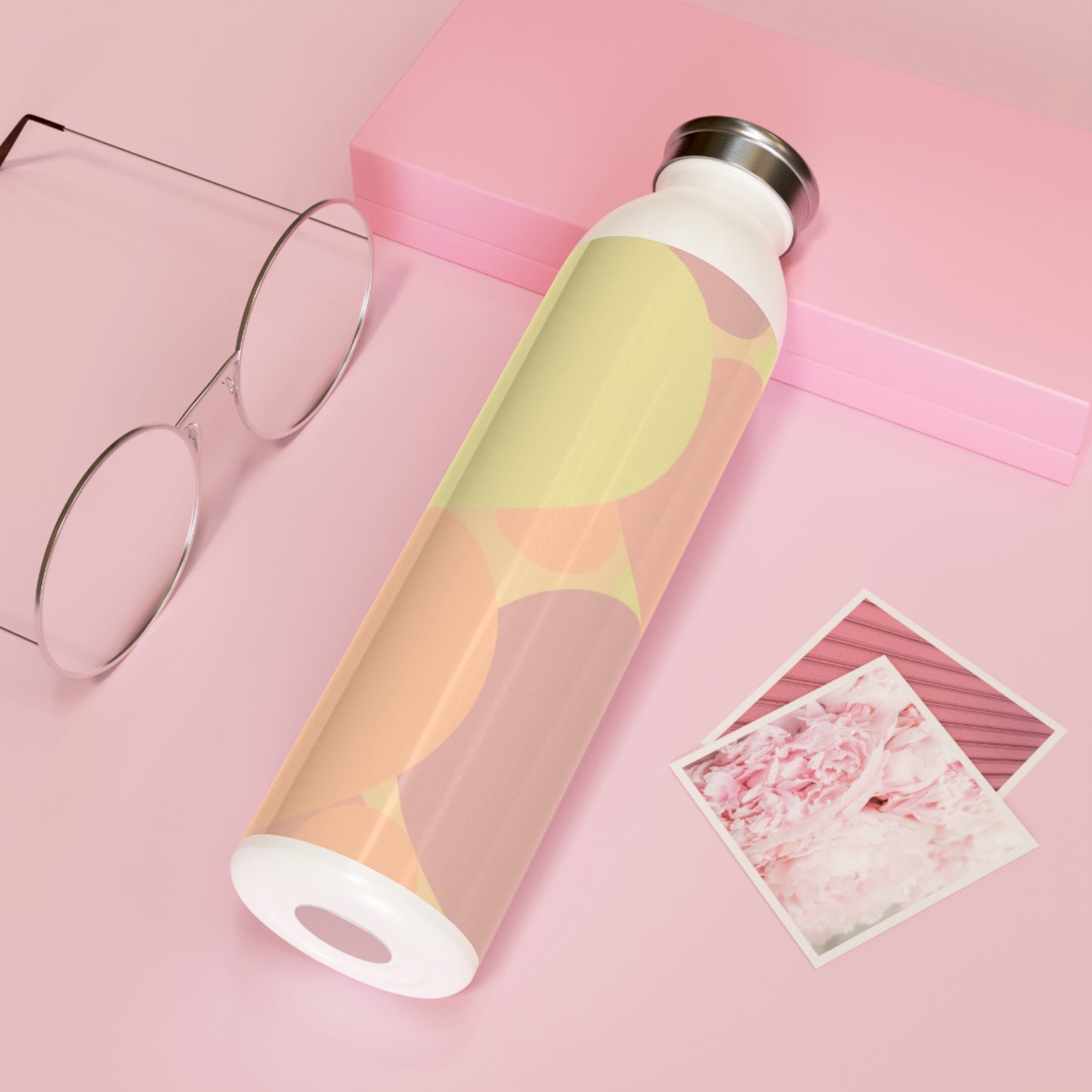 Pastel Hot Peach Patches Slim Water Bottle, 20 oz White
