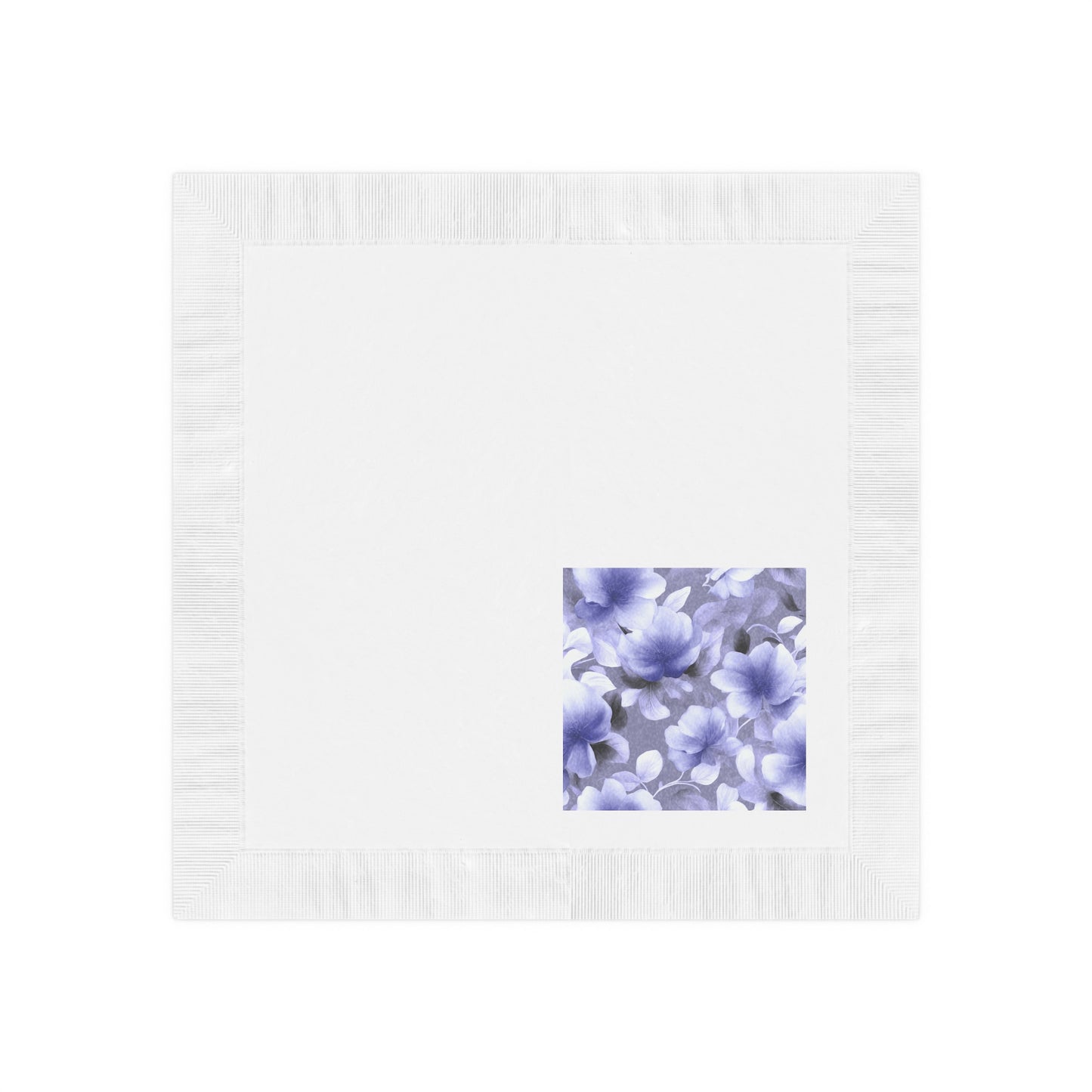 Indigo Blossom Floral Bunch White Coined Napkins, 4.8" x 4.8"
