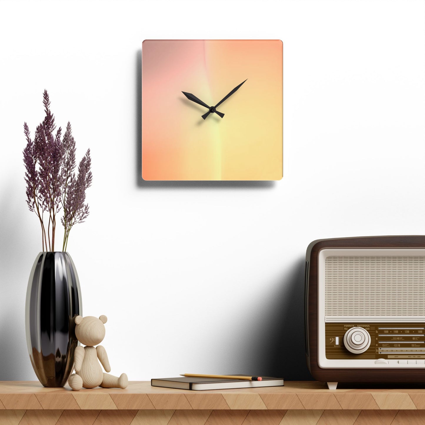 Hot Peach Fade Acrylic Wall Clock, Round or Square, 10.75" x 10.75"