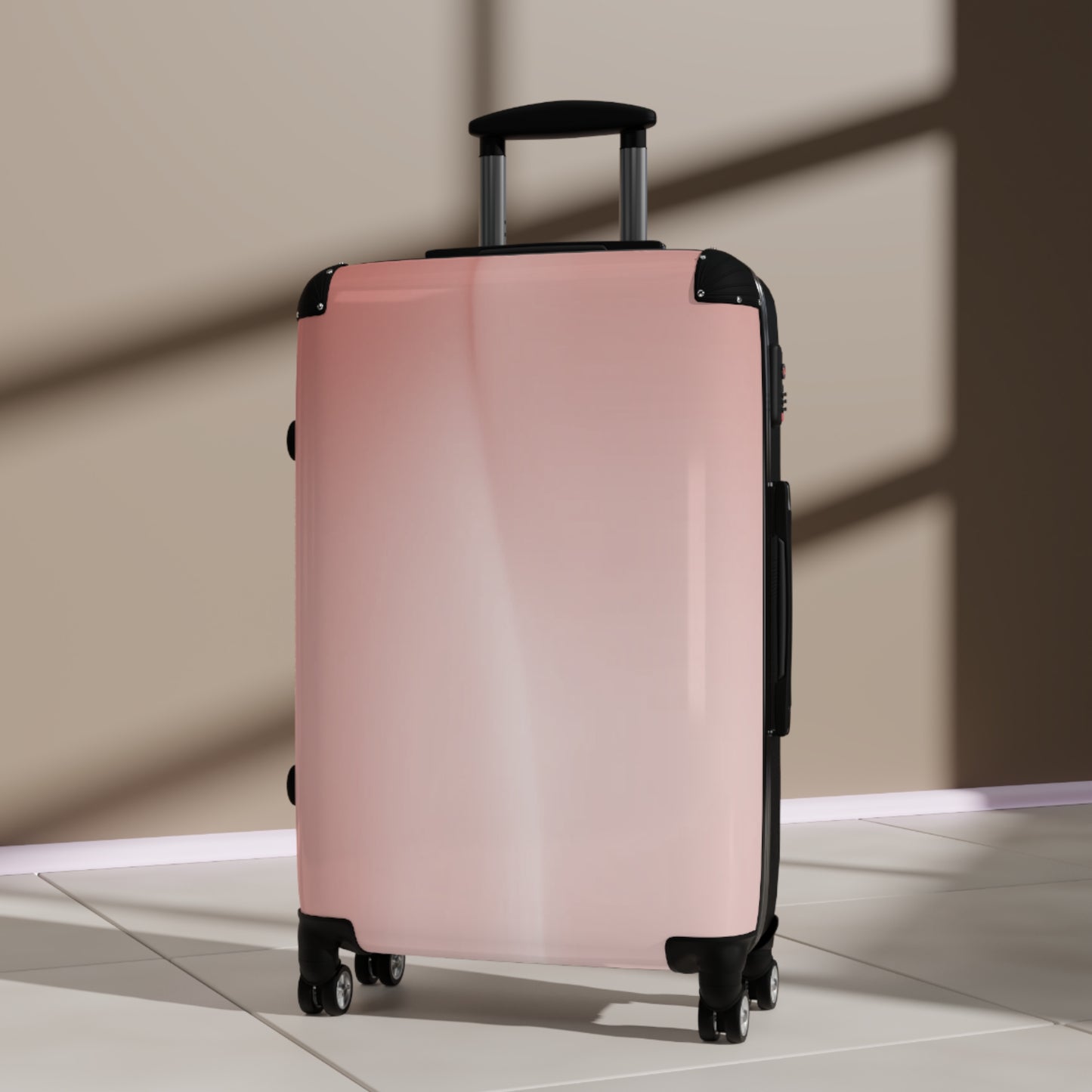 Rose Red Fade Medium Suitcase with built in lock, 4 double-wheels, telescopic handle, and ABS back hard-shell