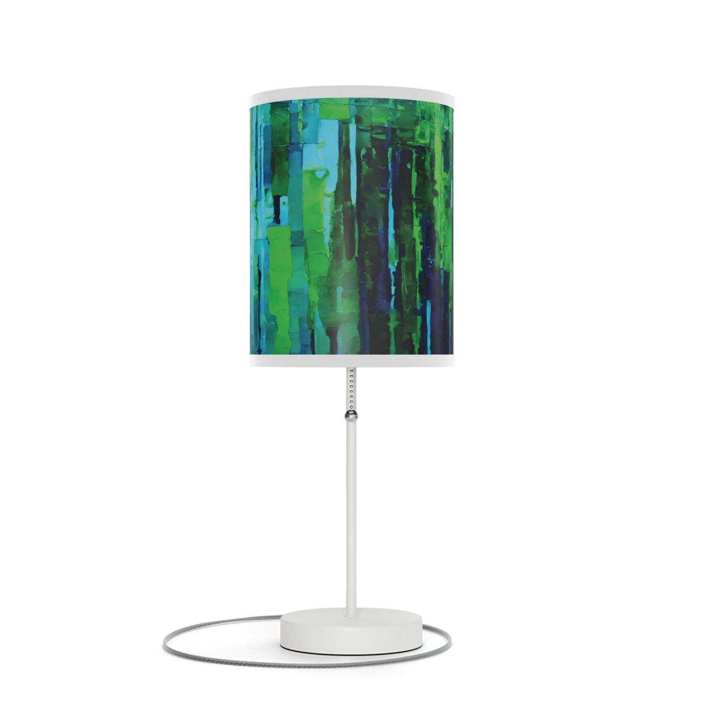 Striped Blue Green Table Lamp on a White or Silver Stand, US|CA plug