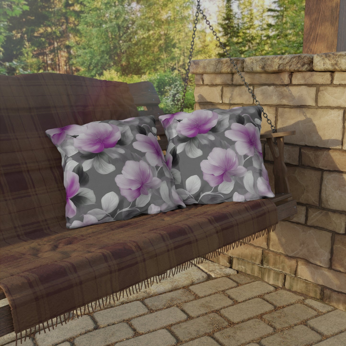 Purple Blossom Floral Bunch 20" x 20" Outdoor Pillow