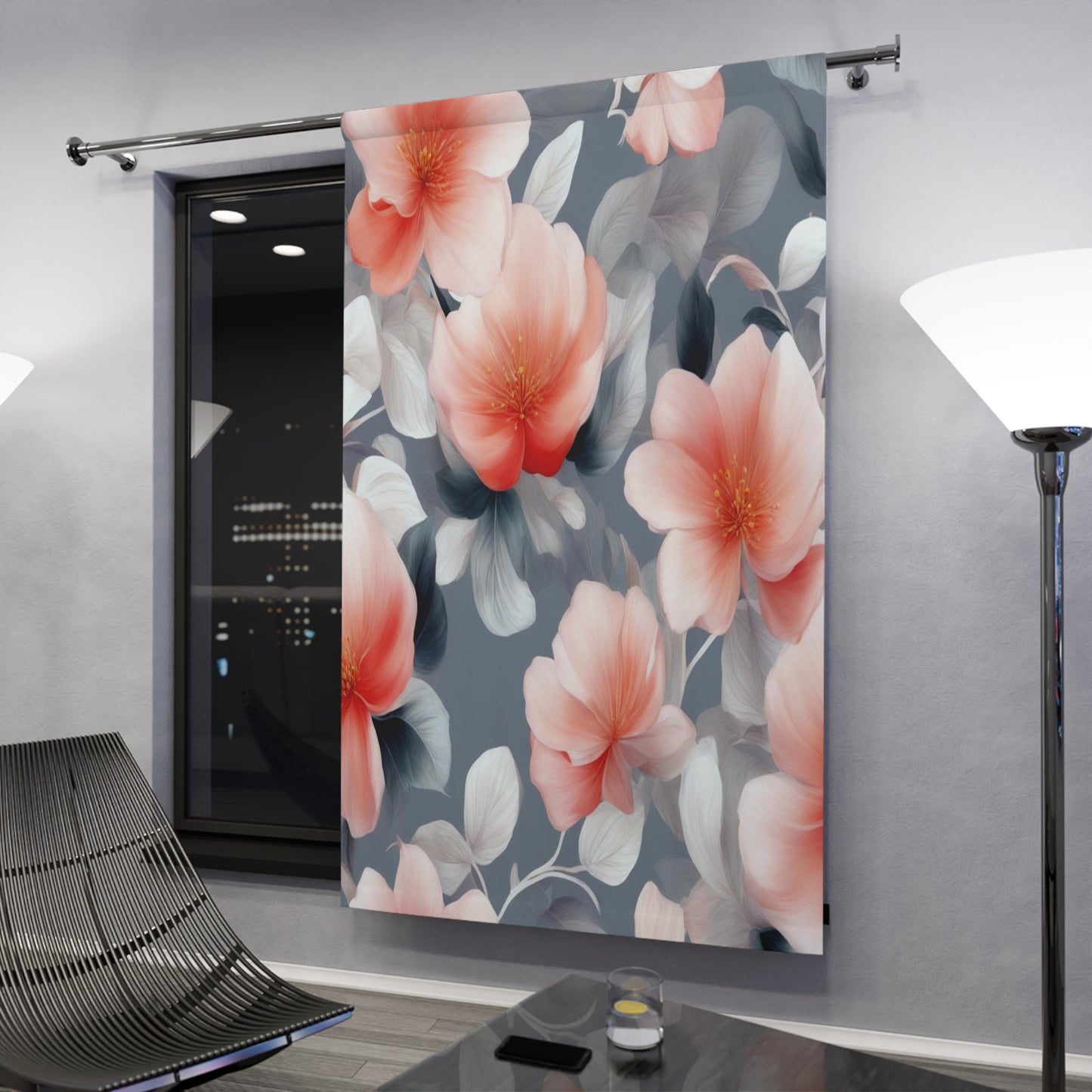 Red Blossom Floral Bunch Window Curtain, 50" x 84", blackout