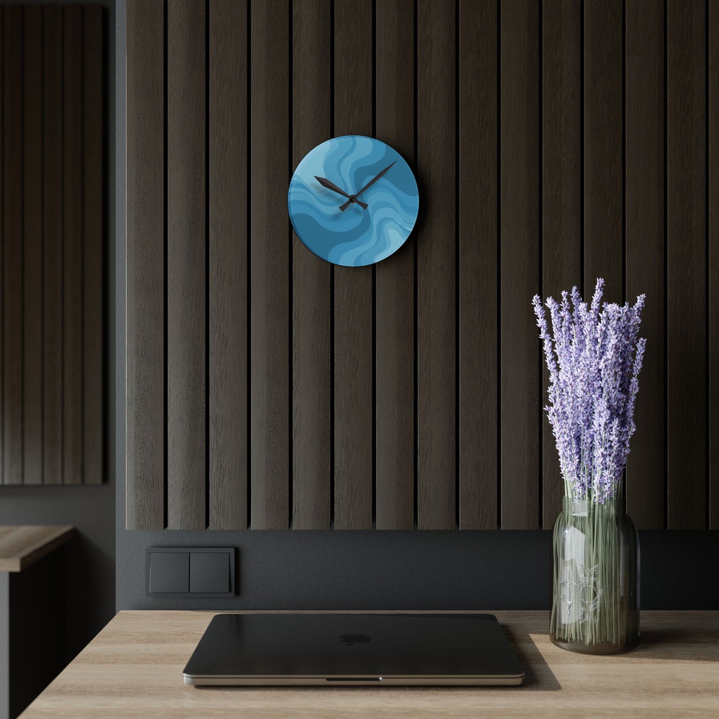 Sky Blue Wavey 8" x 8" Round Acrylic Wall Clock