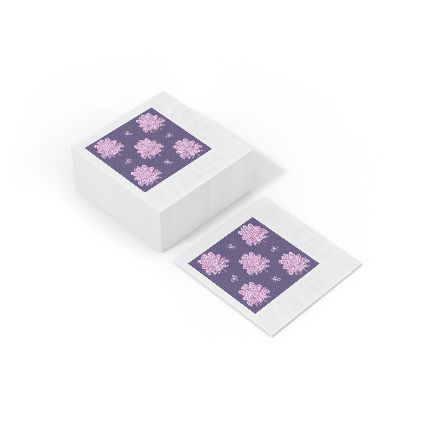 Magenta Floral Butterflies White Coined Napkins, 6.5" x 6.5"