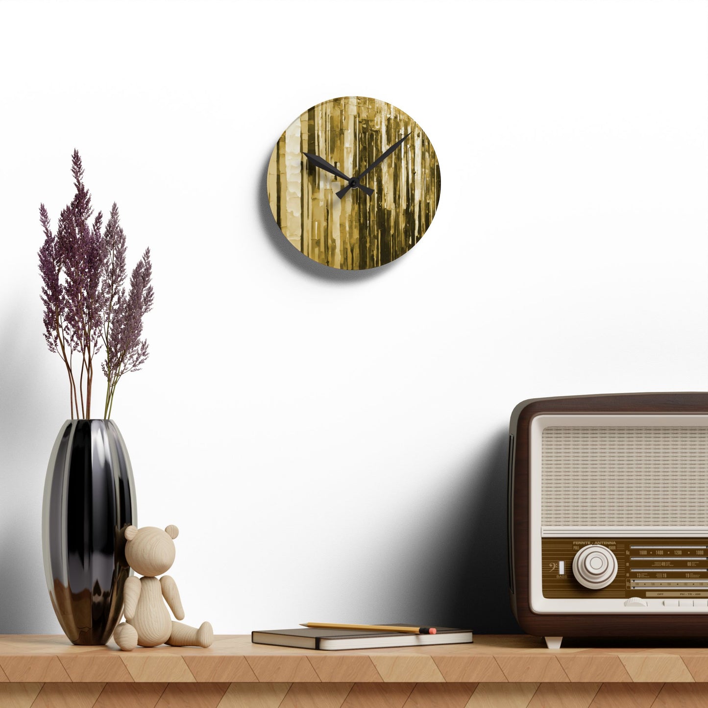 Striped Light Brown Acrylic Round Wall Clock, 8" x 8"