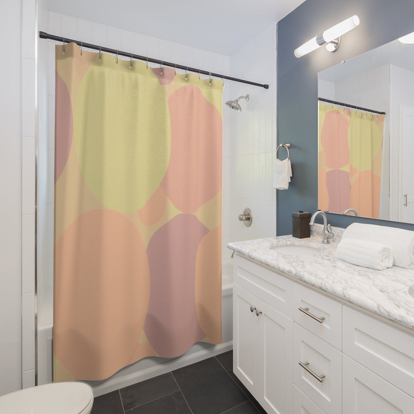 Pastel Hot Peach Patches Shower Curtains, 71" x 74"