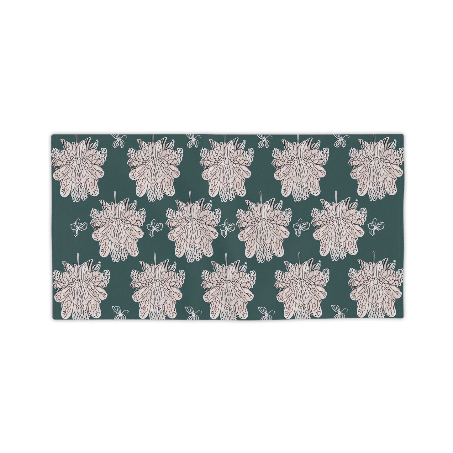 Soft White Floral Butterflies Beach Towel, 24" x 44"