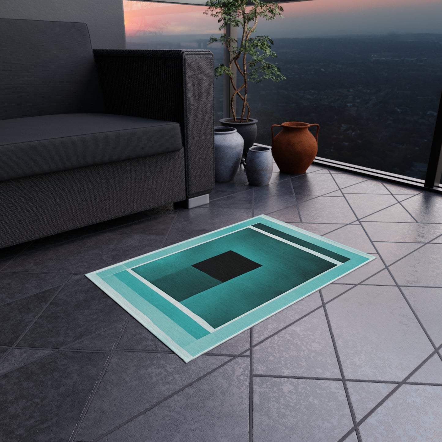 Mint Shadow Outdoor Rug, 24" x 36"