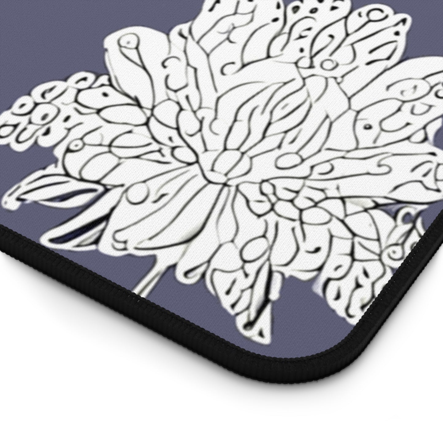 White Floral Butterflies 16" x 32" Desk Mat
