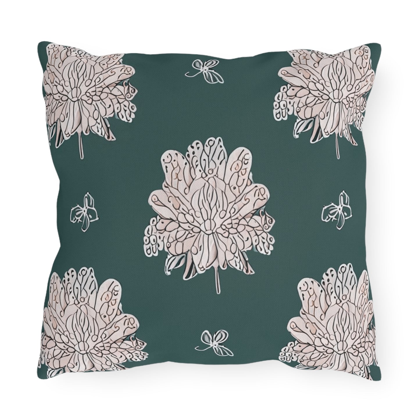 Soft White Floral Butterflies 16" x 16" Outdoor Pillow