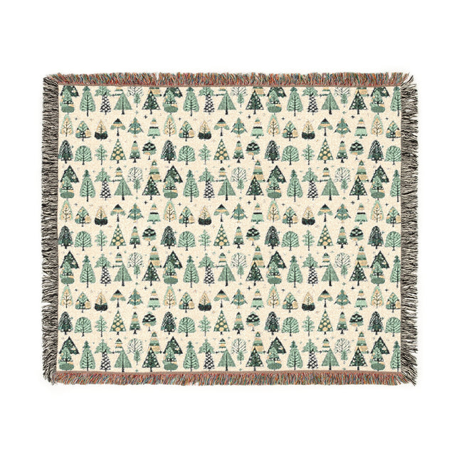 Mini Vintage Green Trees Woven Blanket, 60" x 50"