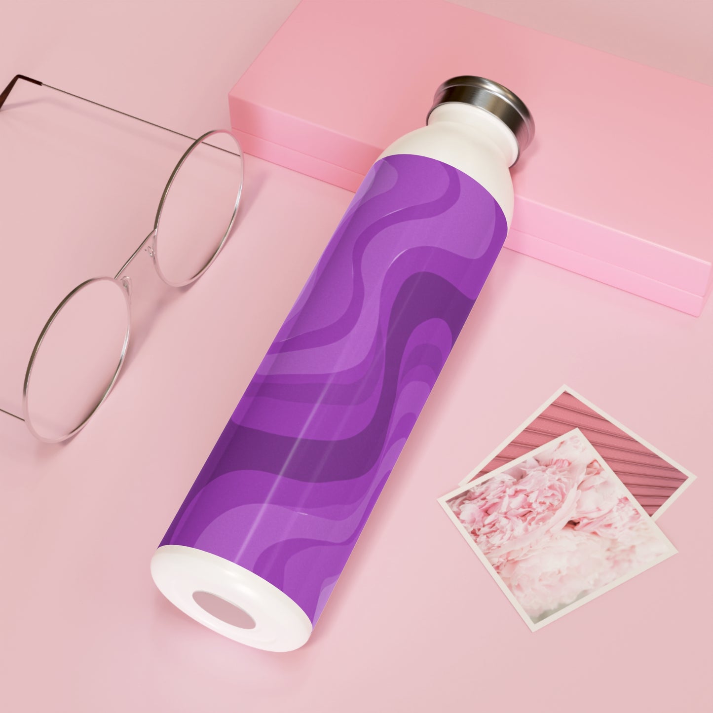 Wavey Purple Wavey Slim Water Bottle, 20 oz White