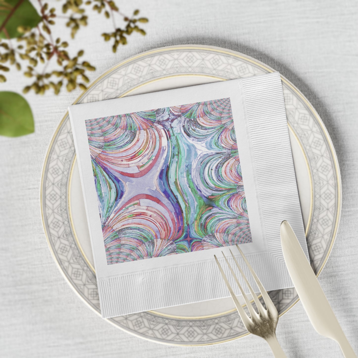 Uzi Spiral Pastels White Coined Napkins, 6.5" x 6.5"