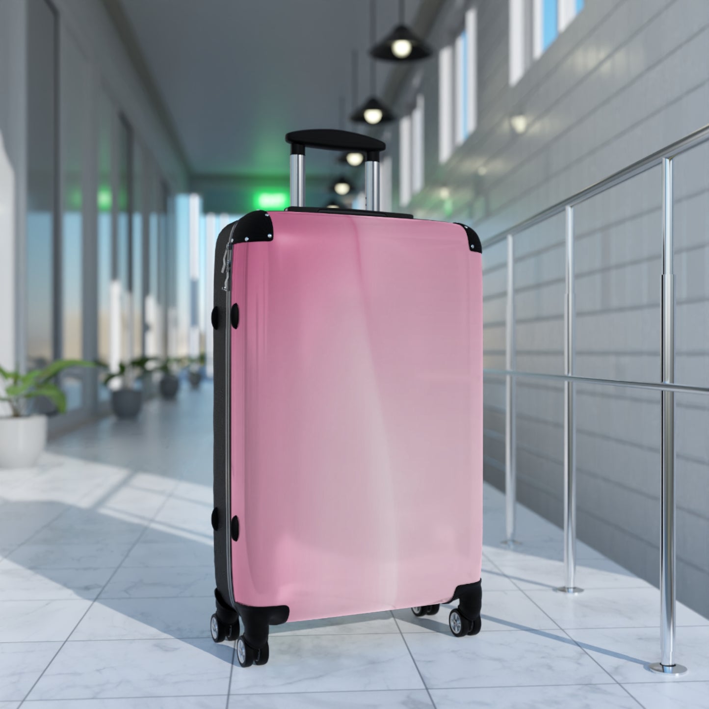 Pink Blush Fade Medium Suitcase with built in lock, 4 double-wheels, telescopic handle, and ABS back hard-shell