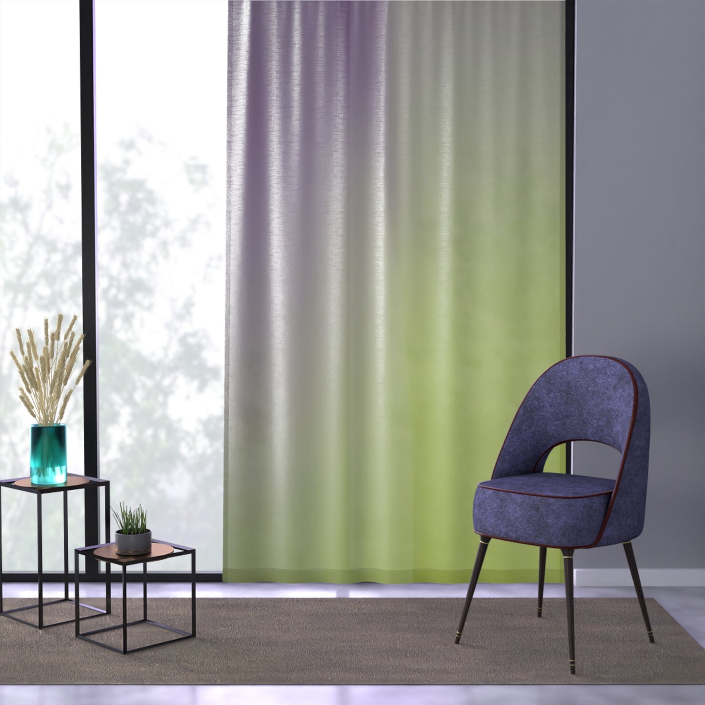Purple Golden Fade Sheer Window Curtain, 50" x 84", partially transparent