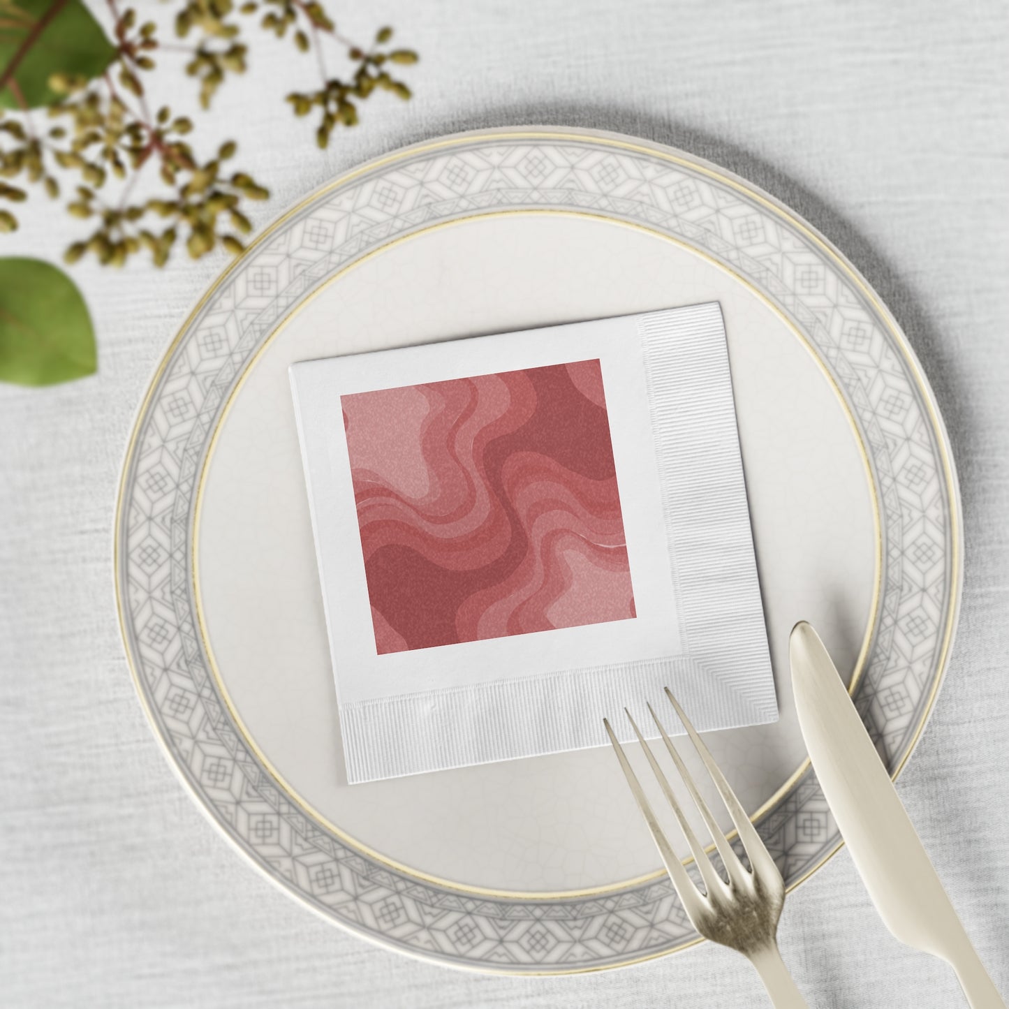 Power Red Wavey White Coined Napkins, 4.8" x 4.8"