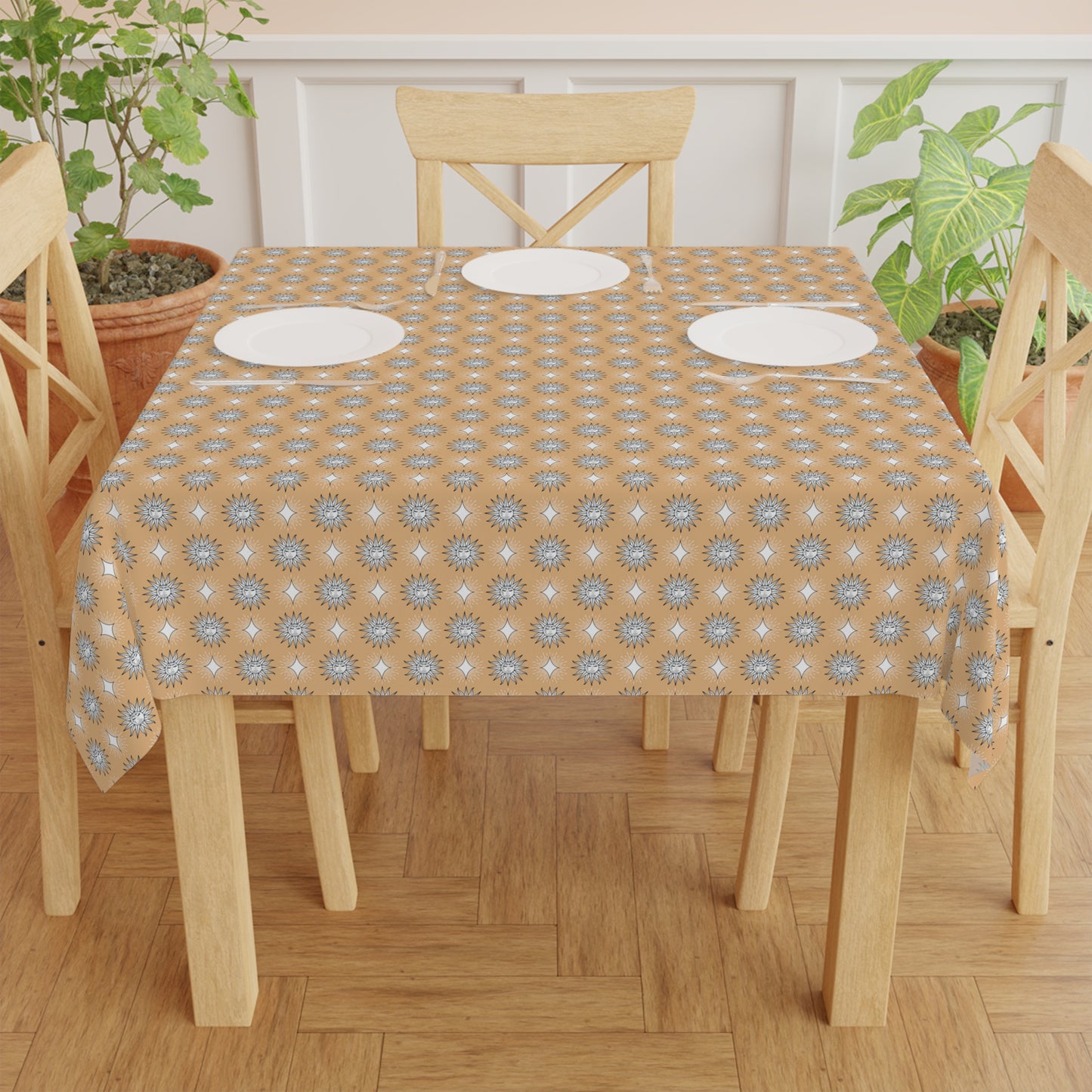 Tan Sunset Star-crossed Bodies Tablecloth, 55" x 55"