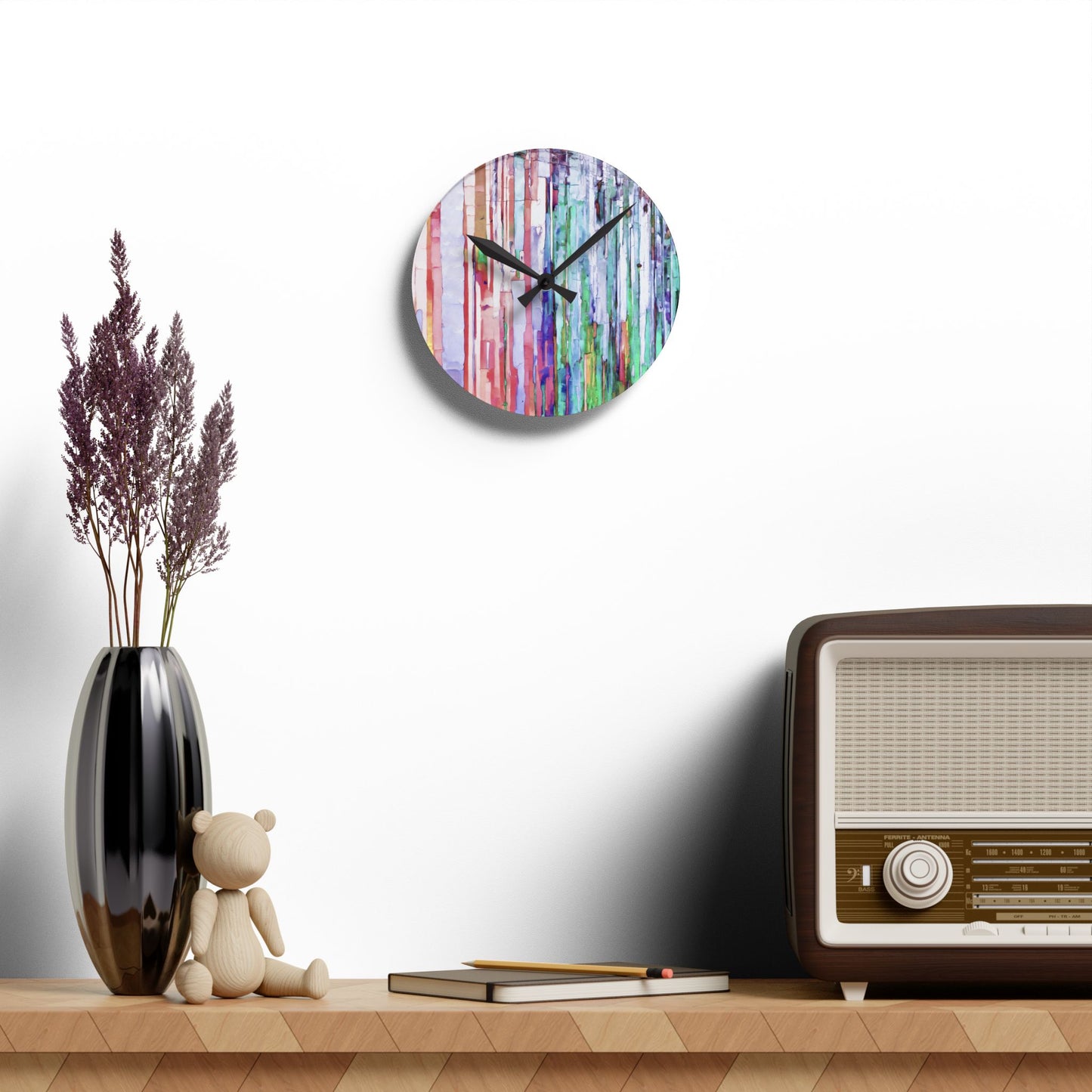 Striped Pastels Acrylic Round Wall Clock, 8" x 8"