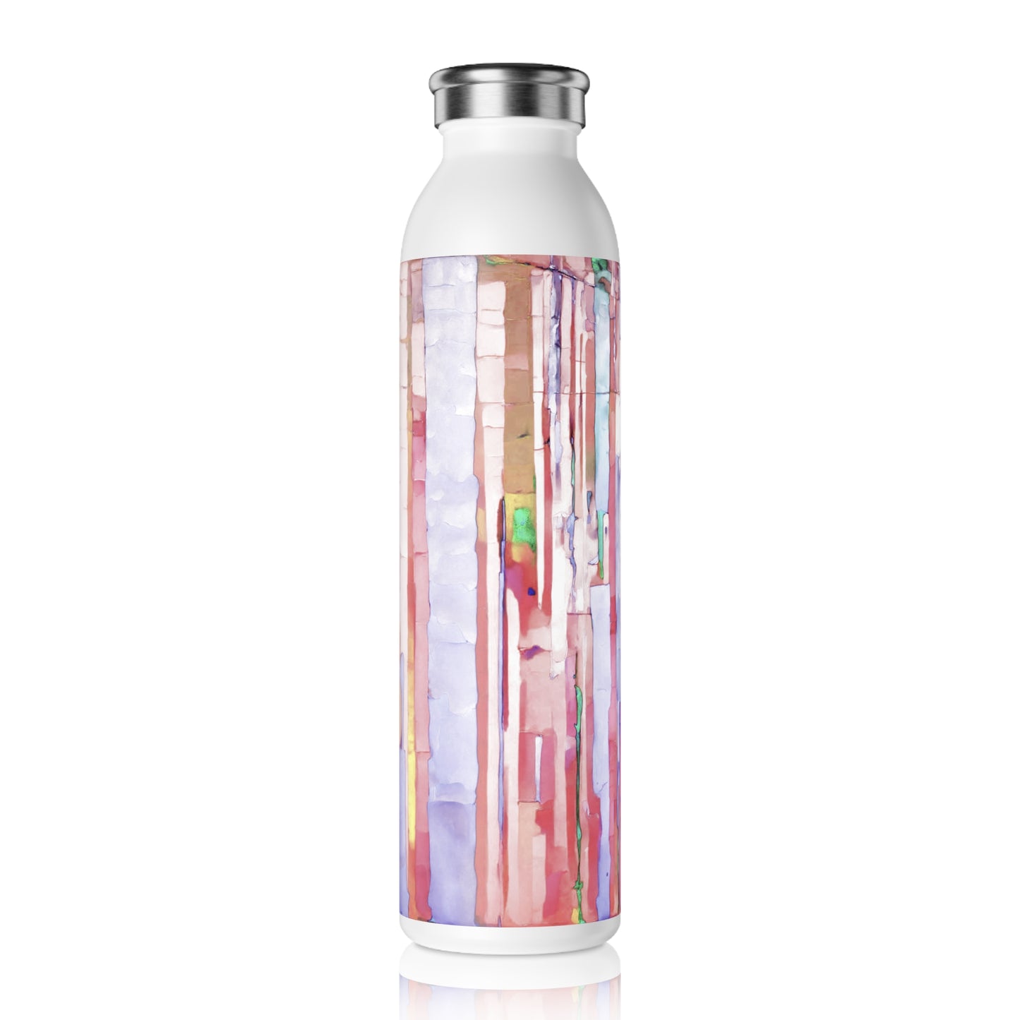 Striped Pastels Slim Water Bottle, 20 oz White