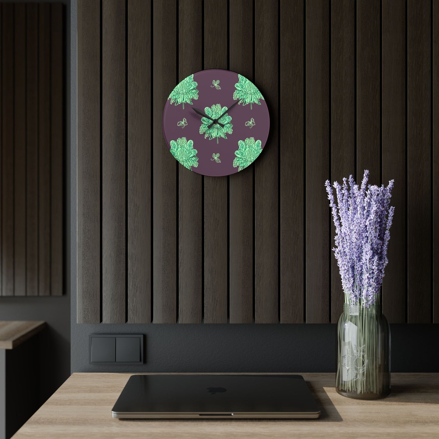 Mint Green Floral Butterflies Acrylic Wall Clock, Round or Square, 10.75" x 10.75"