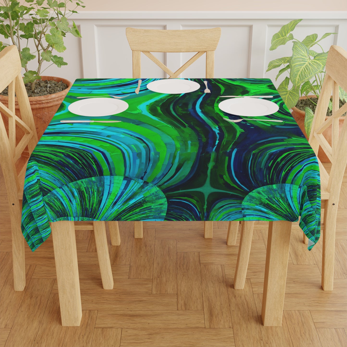 Uzi Spiral Blue Green Tablecloth, 55" x 55"
