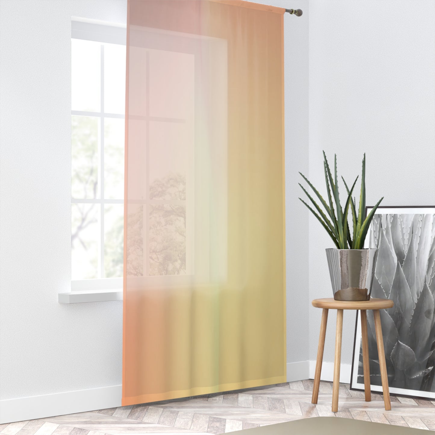 Hot Peach Fade Sheer Window Curtain, 50" x 84", partially transparent