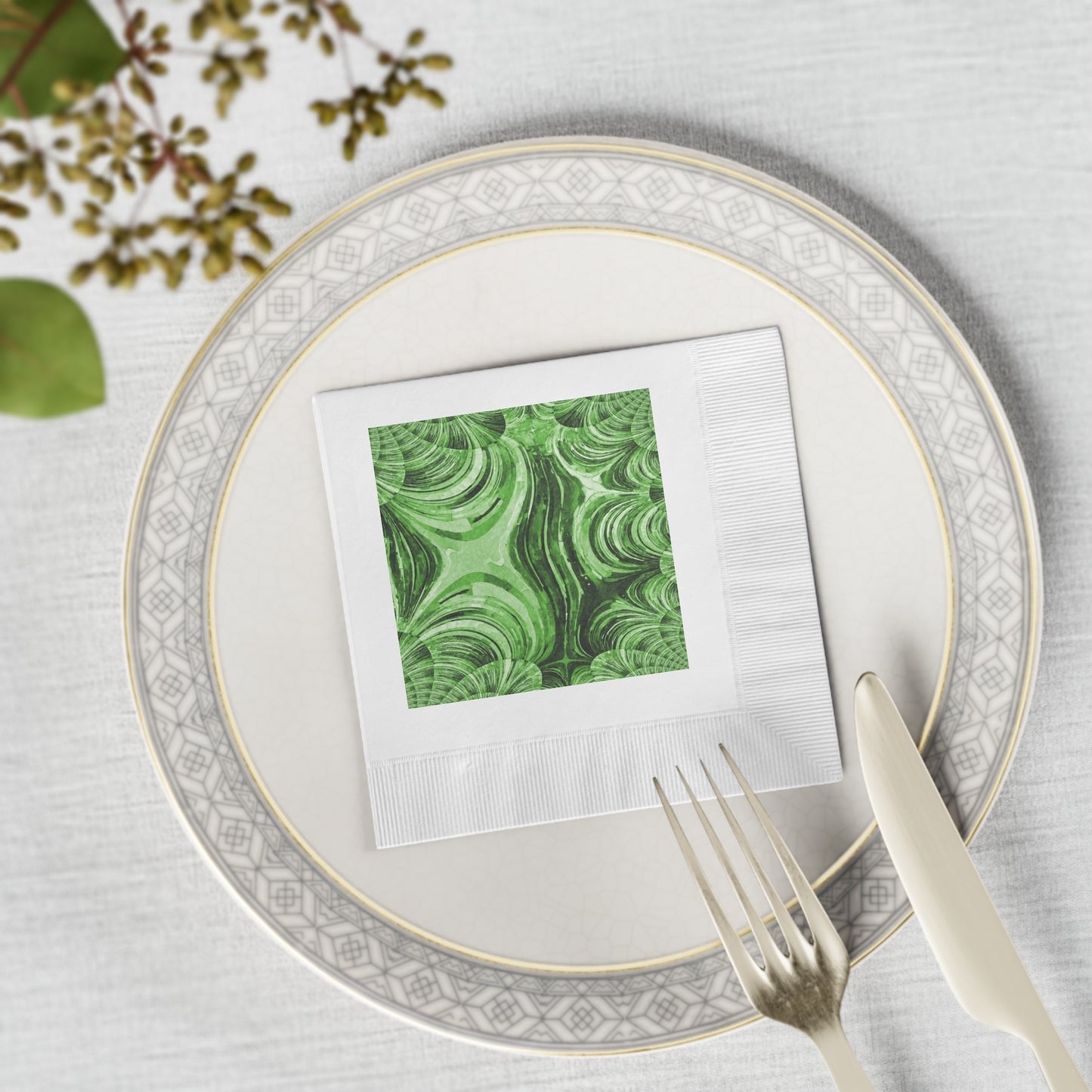 Uzi Spiral Mint Pastel White Coined Napkins, 4.8" x 4.8"