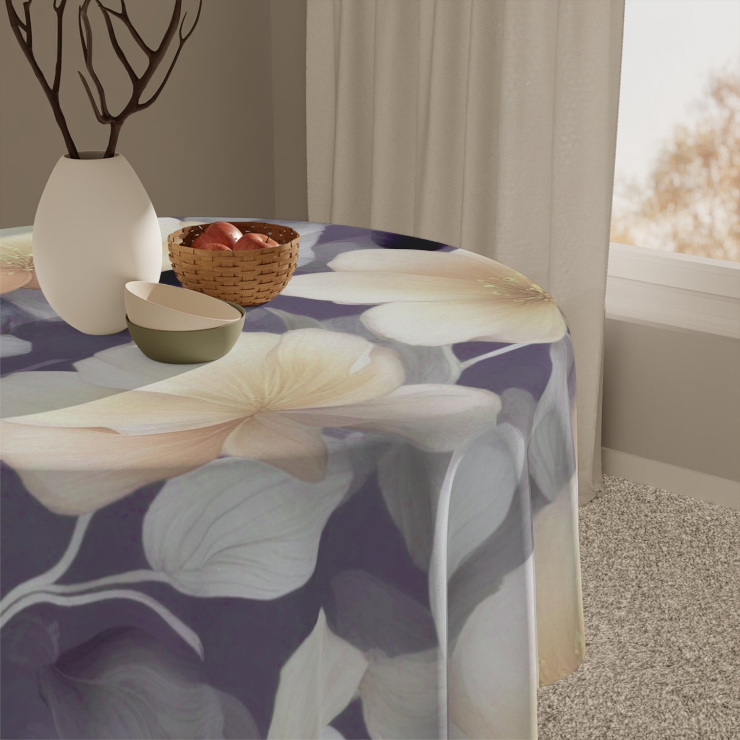 White Blush Floral Bunch Tablecloth, 55" x 55"