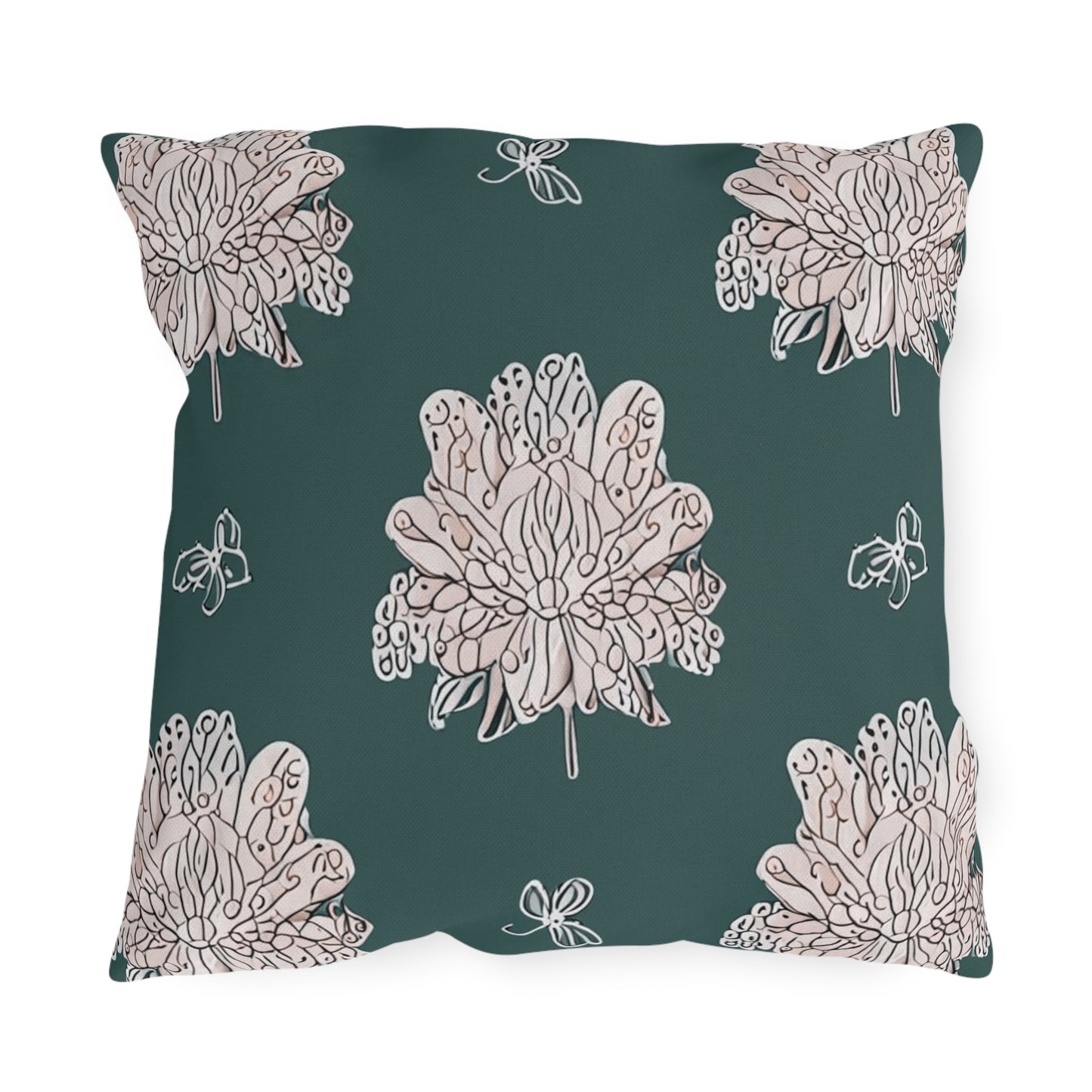 Soft White Floral Butterflies 18" x 18" Outdoor Pillow