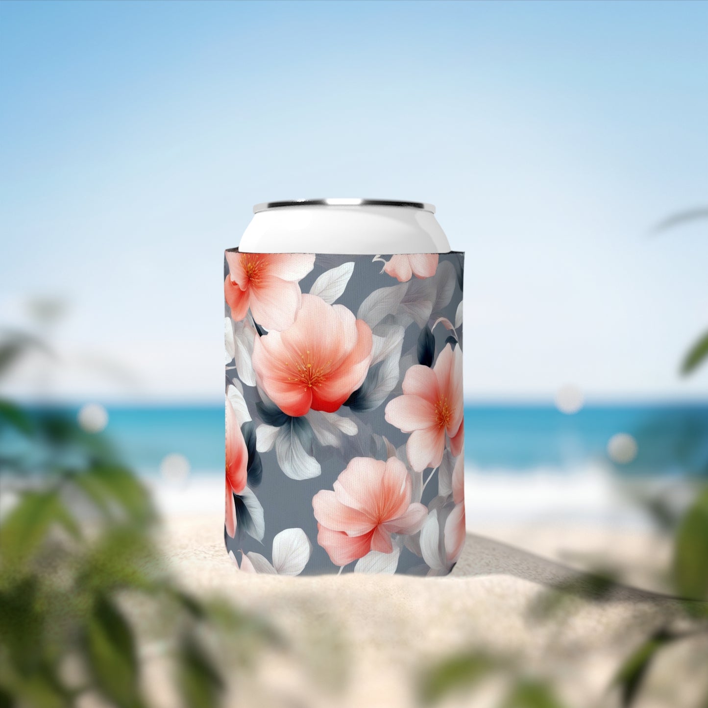 Red Blossom Floral Bunch 12 oz Can Cooler Sleeve