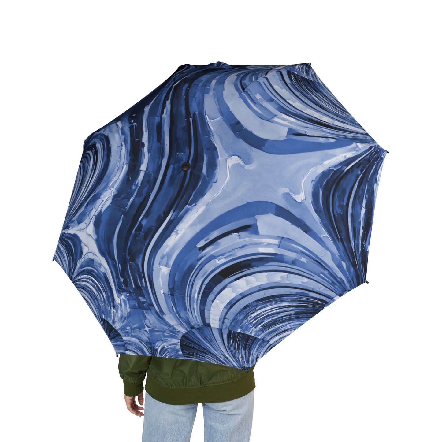 Uzi Spiral Deep Blue Foldable Umbrella - Compact & Chic