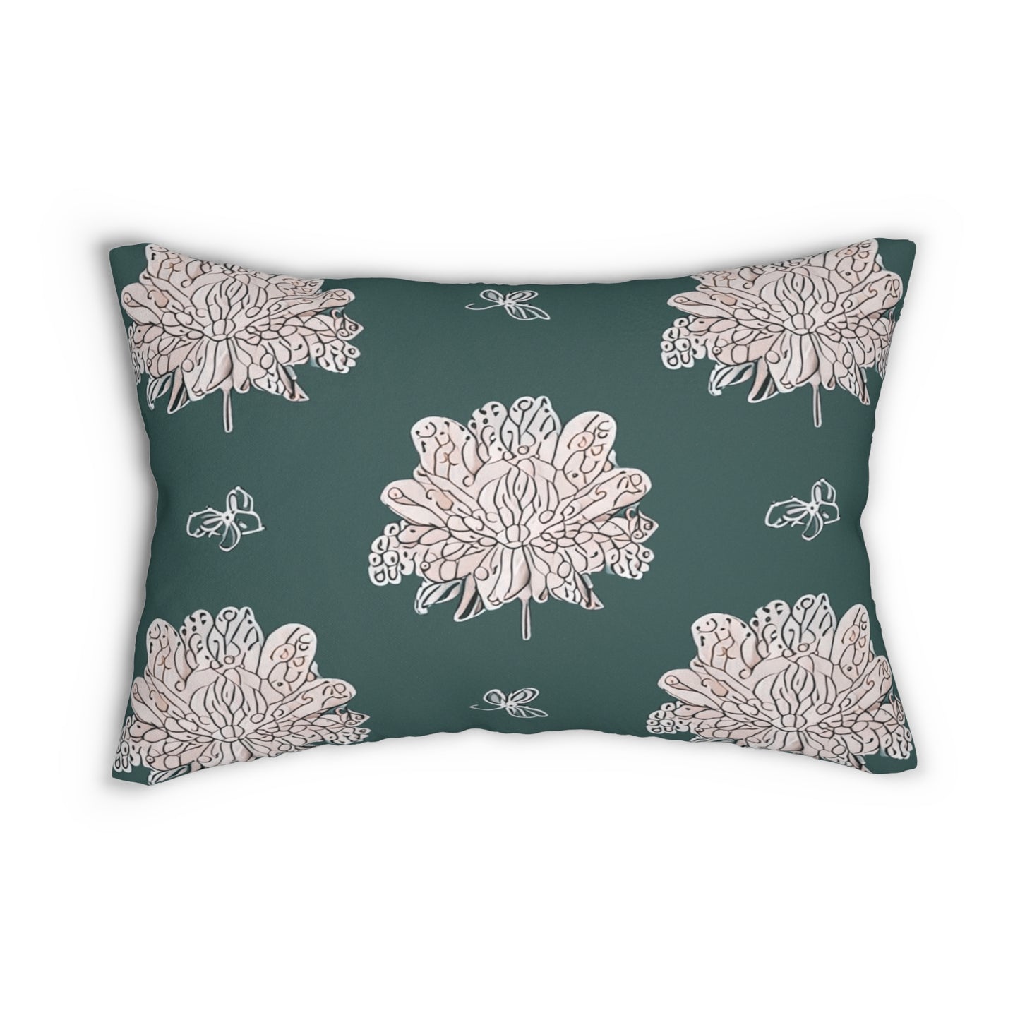 Soft White Floral Butterflies Spun Polyester Lumbar Pillow, 20" x 14"