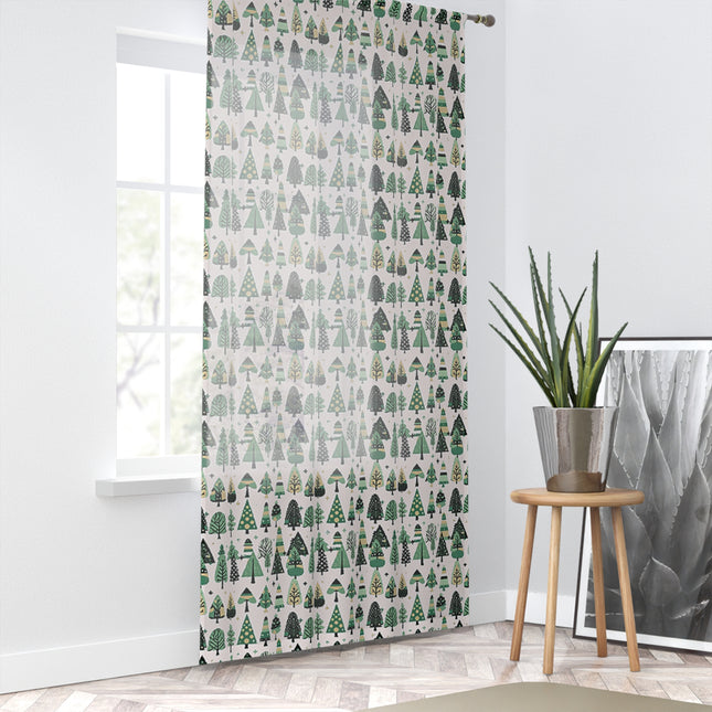 Mini Vintage Green Trees Sheer Window Curtain, 50" x 84", partially transparent