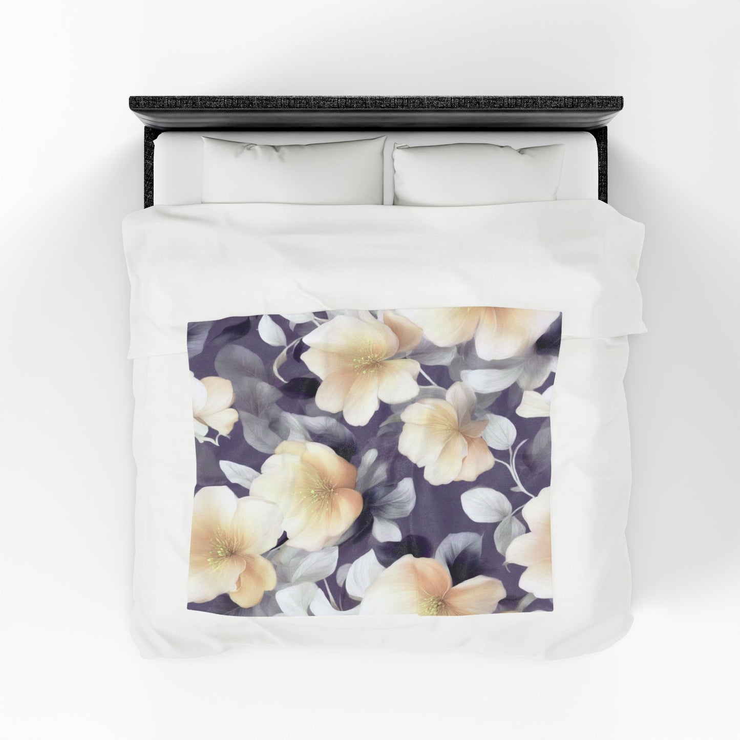 White Blush Floral Bunch Velveteen Plush Blanket, 50" x 60"