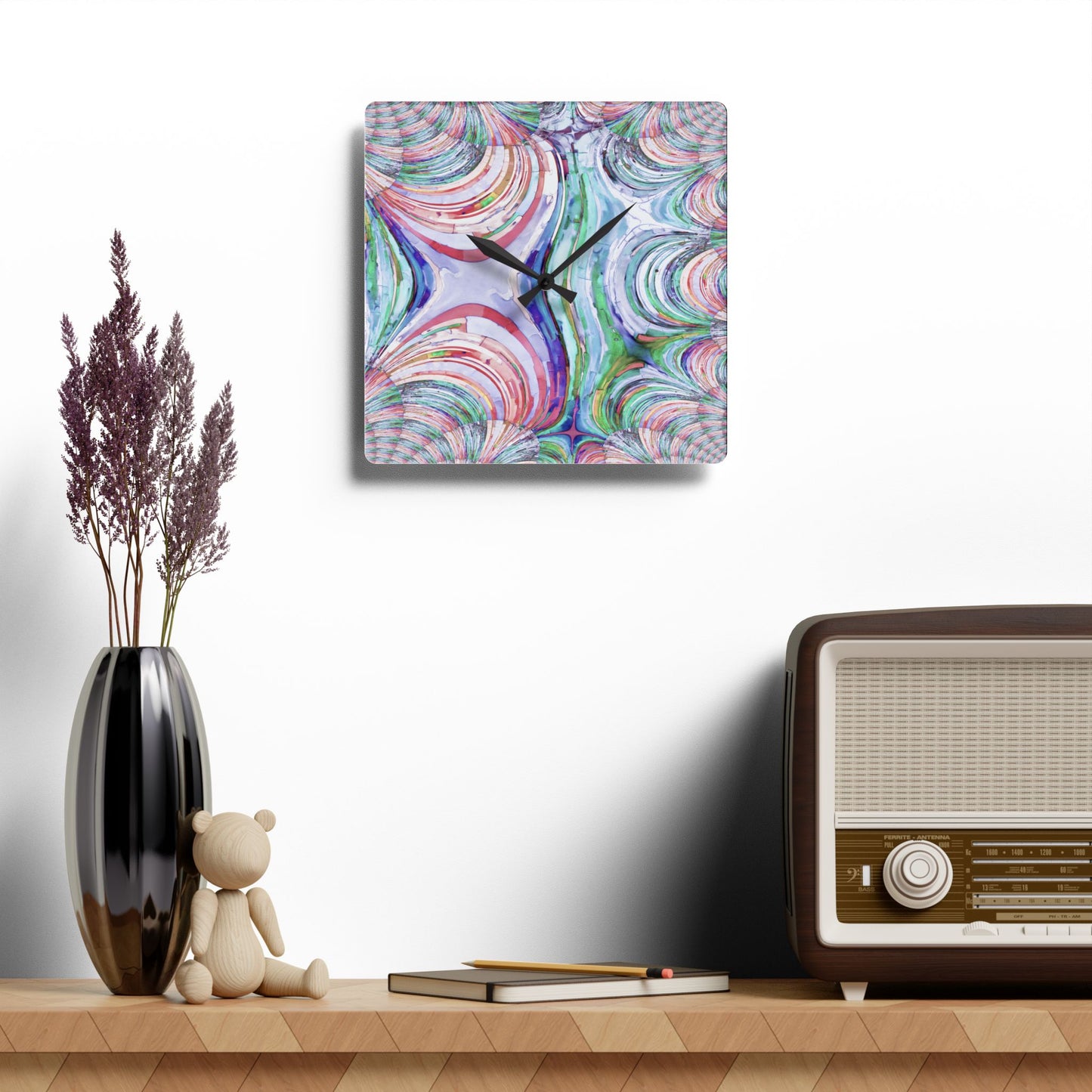 Uzi Spiral Pastels Acrylic Wall Clock, Round or Square, 10.75" x 10.75"