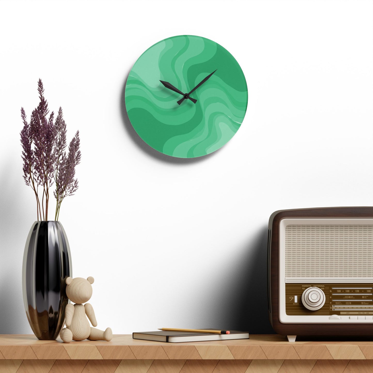 Mint Green Wavey 10.75" x 10.75" Round or Square Acrylic Wall Clock