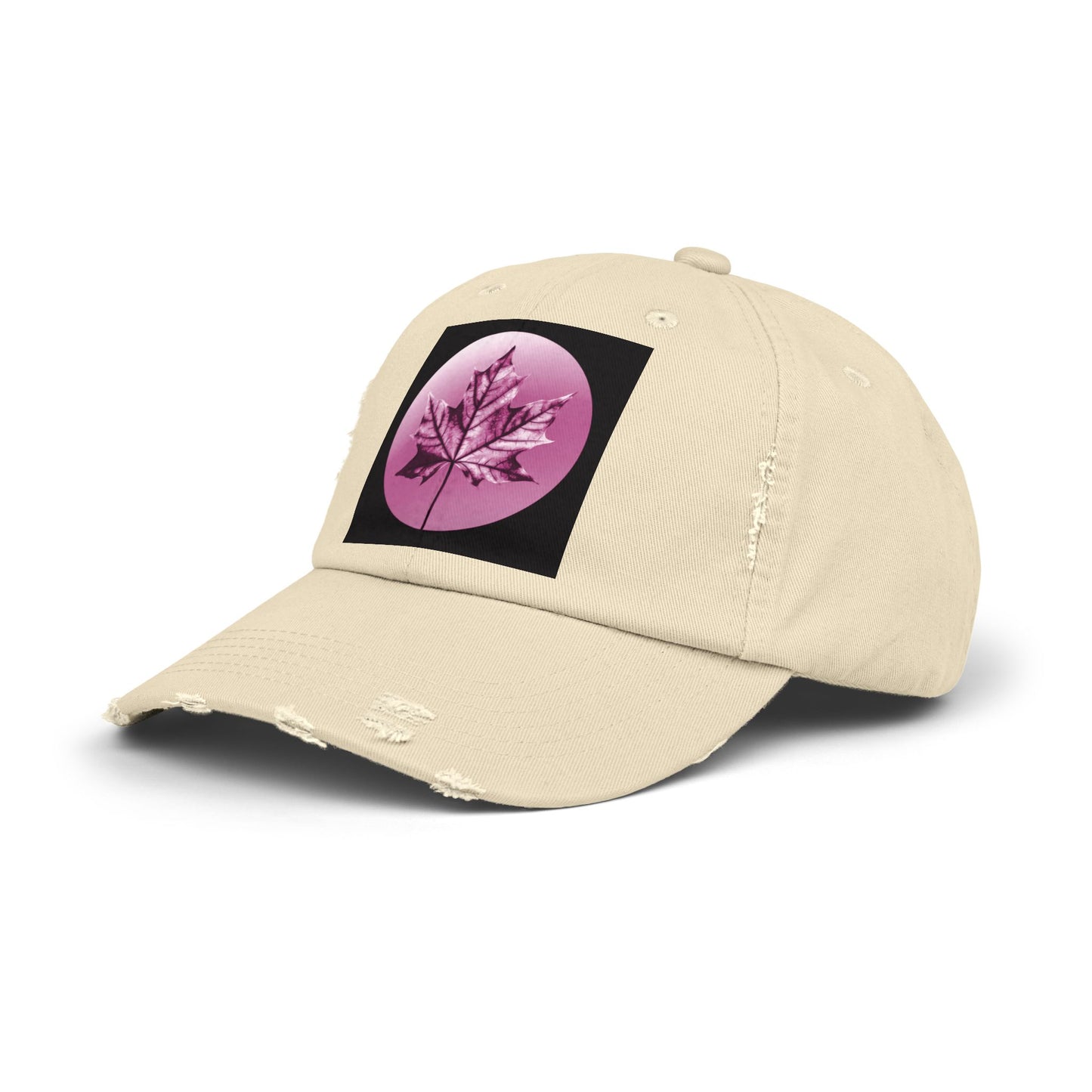 Magenta Maple Leaf Unisex Distressed Cap