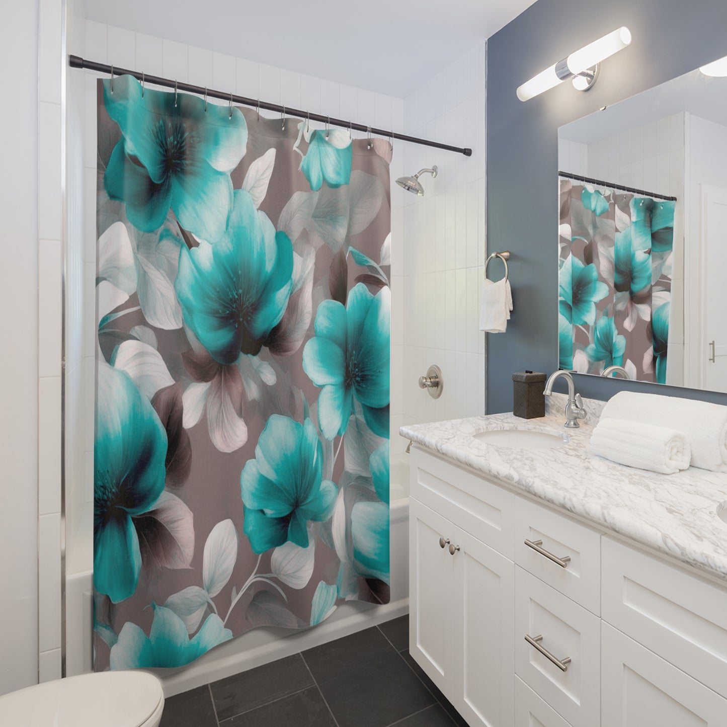 Tif Green Gray Floral Bunch Shower Curtains, 71" x 74"