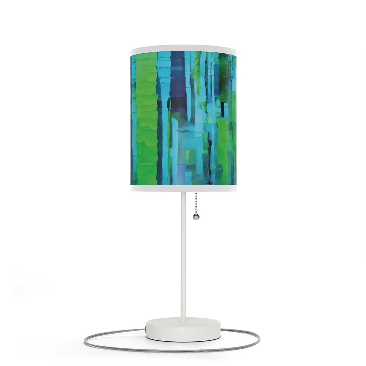 Striped Blue Green Table Lamp on a White or Silver Stand, US|CA plug
