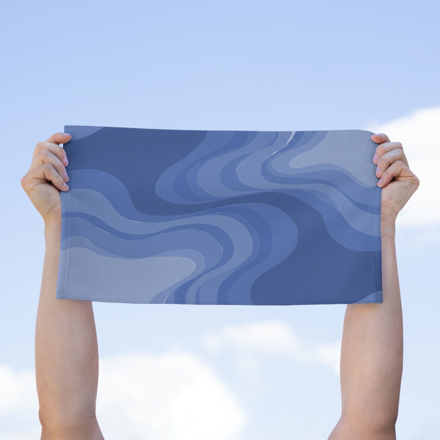 Deep Blue Wavey Rally Towel, 11" x 18"
