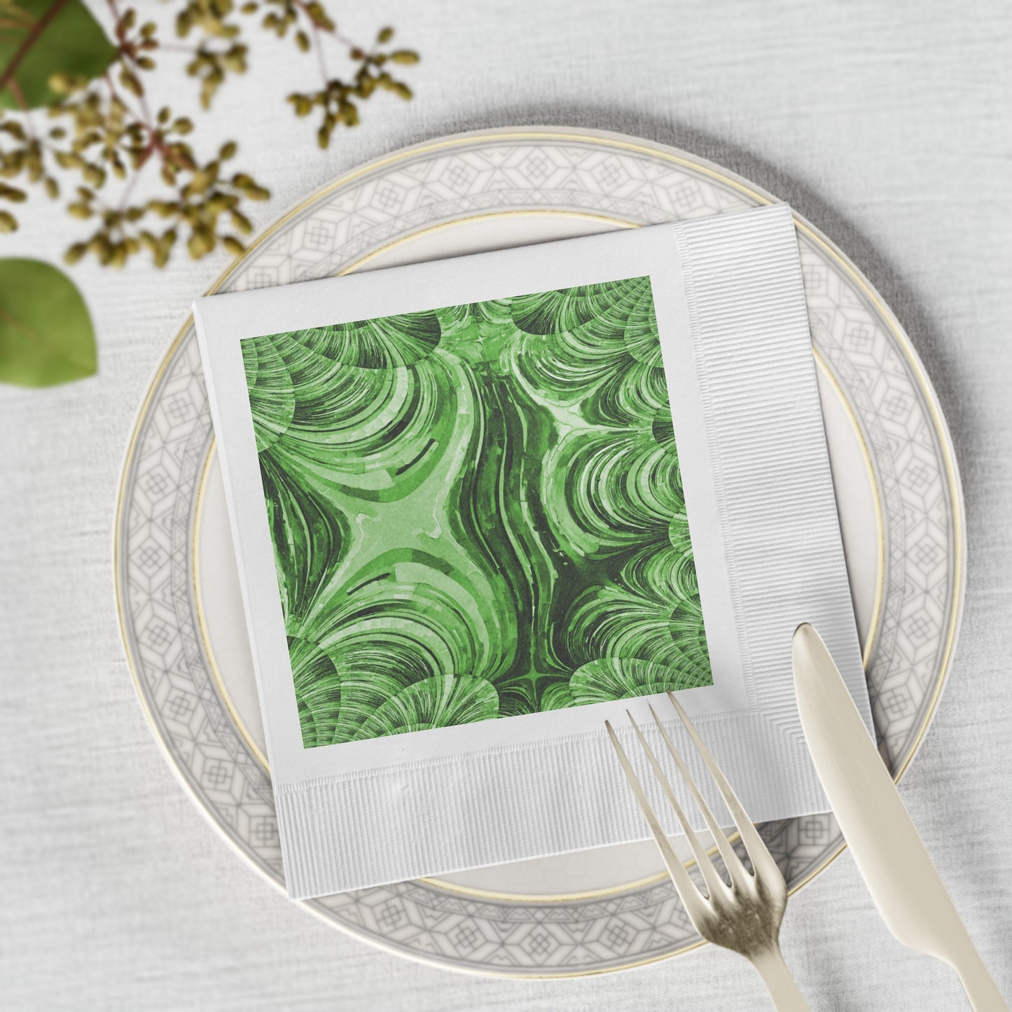 Uzi Spiral Mint Pastel White Coined Napkins, 6.5" x 6.5"