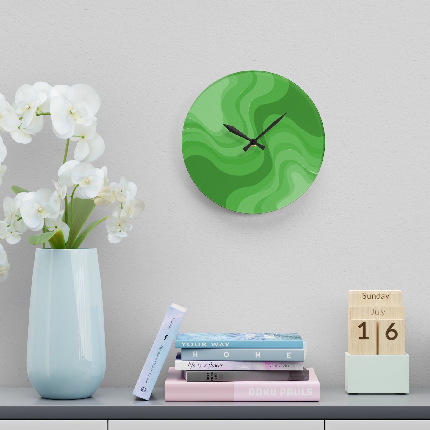 Greenie Meanie Wavey 10.75" x 10.75" Round or Square Acrylic Wall Clock